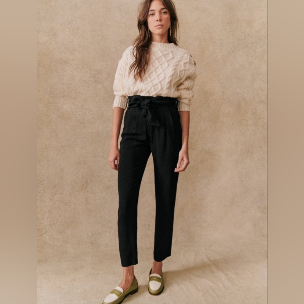 Sezane Black Cropped Pants Ankle Length